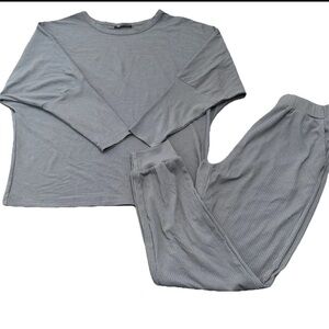 PrettyGarden Lounge Set Womens Small Gray Ribbed Long Sleeve Top Pants Lounge